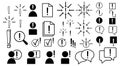 A set of thirty-eight icons depicting an exclamation mark, arrows, people, checkmarks, files, speech-bubble.